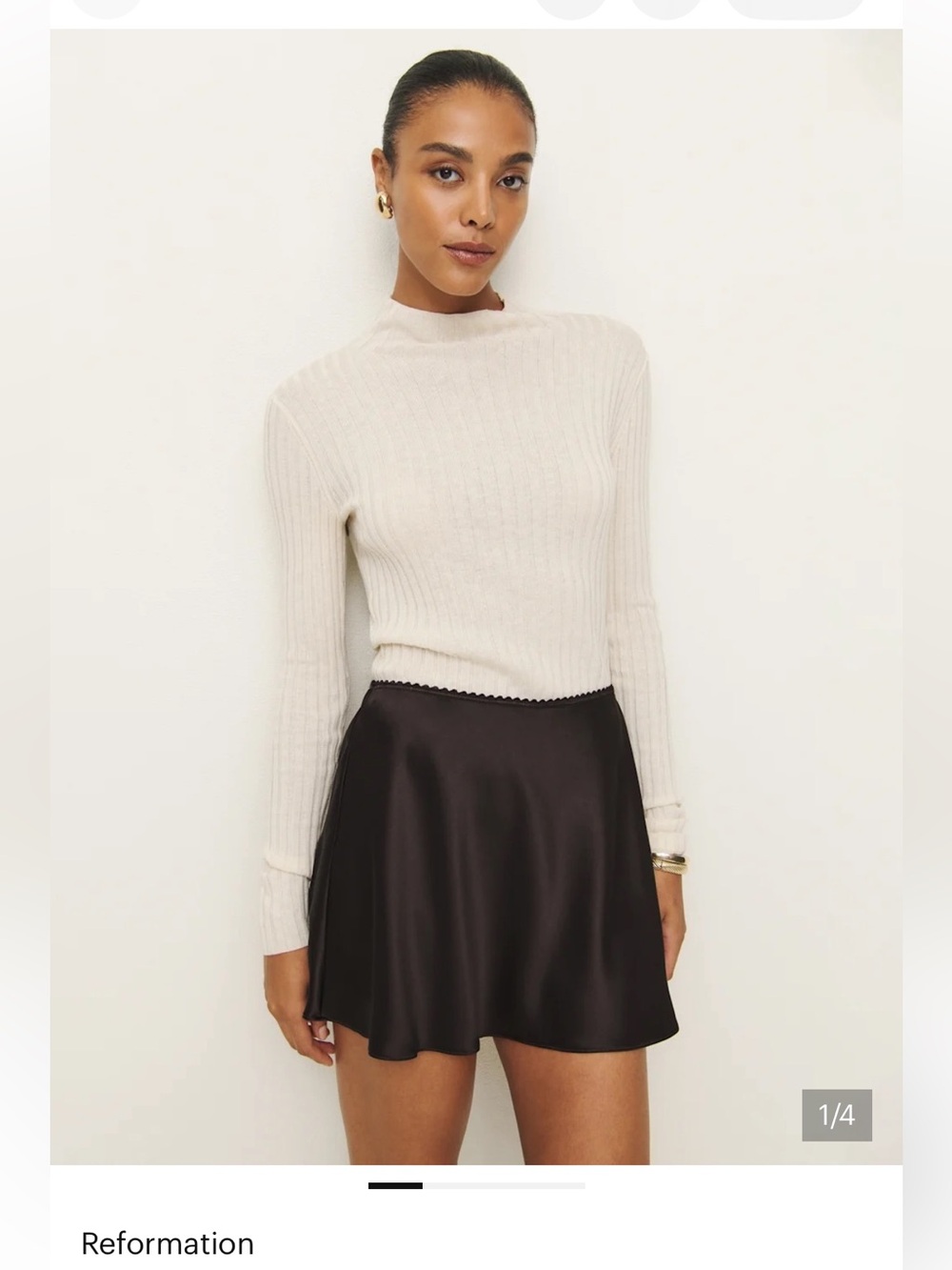 Reformation Brandy Satin Mini Skirt in Black